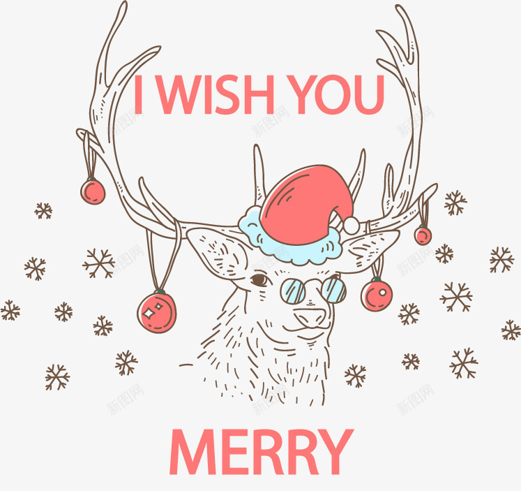 手绘驯鹿头像png免抠素材_新图网 https://ixintu.com 可爱驯鹿 圣诞节 圣诞节卡片 眼镜驯鹿