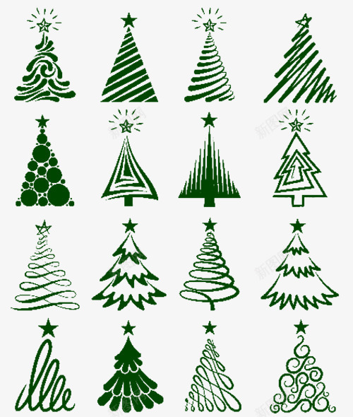 不同风格圣诞树png免抠素材_新图网 https://ixintu.com 圣诞节元素 绿色 装饰图案