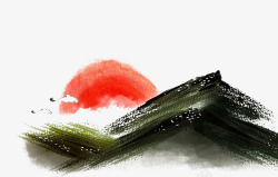 红色山手绘水墨山高清图片
