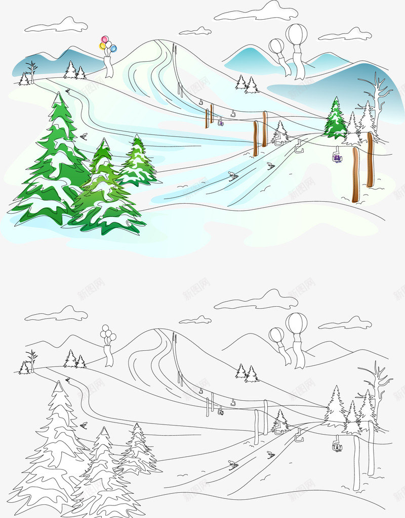 美丽的滑雪场png免抠素材_新图网 https://ixintu.com 冬季景色 山坡 滑雪场 雪地