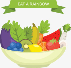 碗中的肥料碗中的健康彩虹果蔬矢量图高清图片