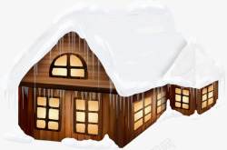 卡通白雪屋顶木屋房子素材