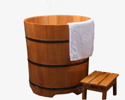 浴桶现代中国风橡木浴桶复古圆形高清图片