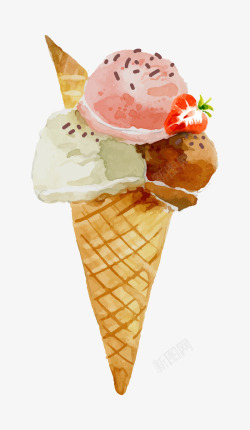 卡通手绘草莓冰淇淋素材