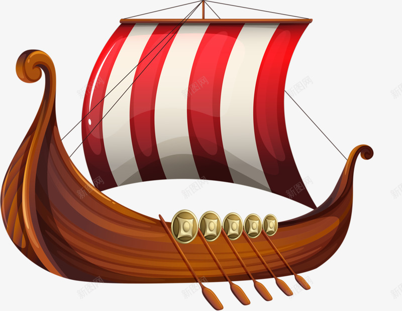 卡通手绘帆船png免抠素材_新图网 https://ixintu.com 划桨 古代船 古船 帆布 木质