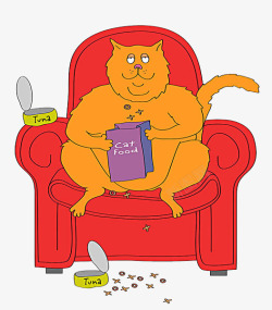 坐着沙发上吃零食的肥猫素材