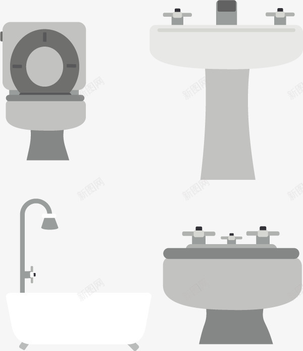 浴室家居用品png免抠素材_新图网 https://ixintu.com 智能马桶 洗手池 洗澡 浴缸 马桶