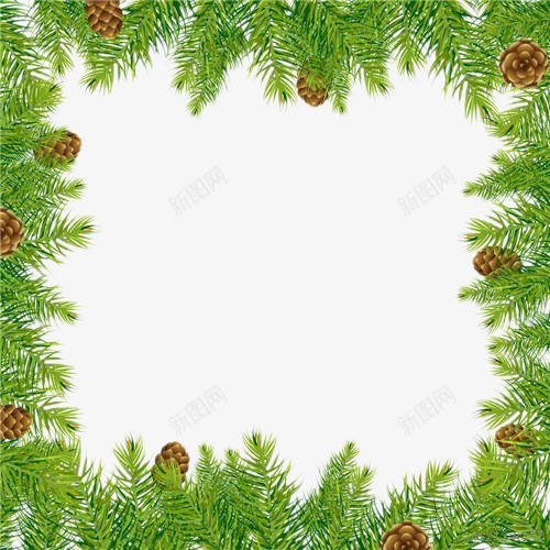松子树边框png免抠素材_新图网 https://ixintu.com 圣诞节元素 松子树边框 果实 绿叶