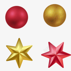 圣诞闪星金色红色星星和吊球高清图片