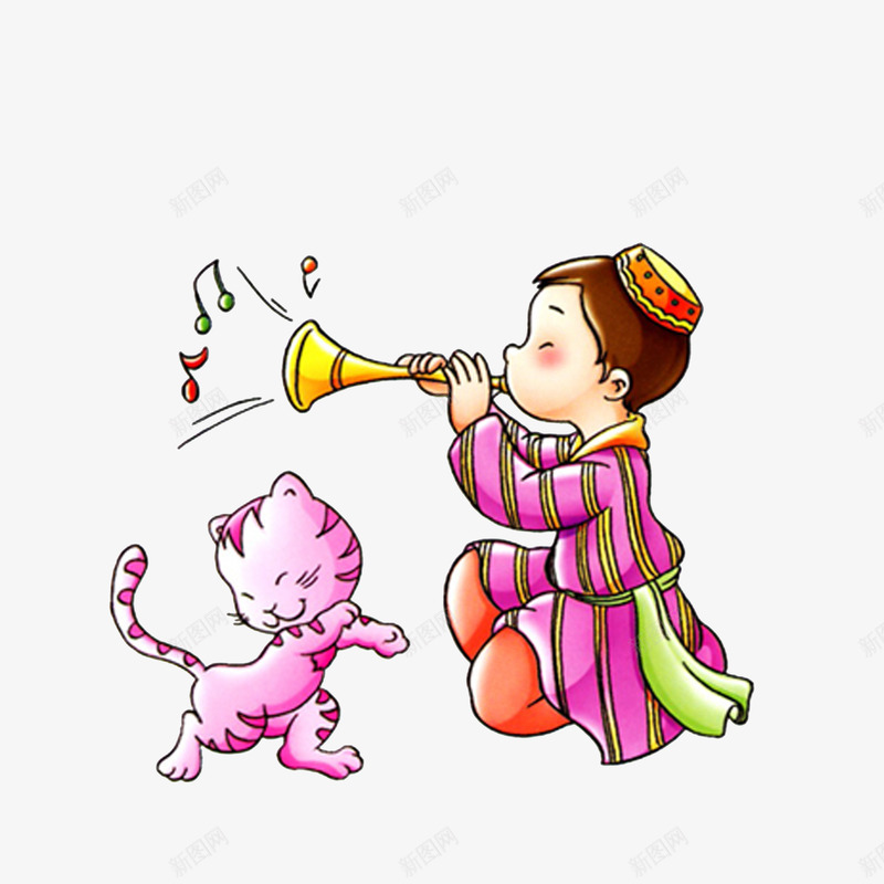 听着音乐起舞的小猫psd免抠素材_新图网 https://ixintu.com 中国新疆 卡通新疆人 新疆小男孩 跳舞的猫咪 音符