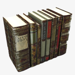 一堆各色古旧书籍一排棕色复古书籍高清图片