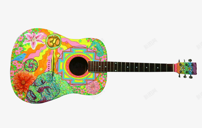 彩绘吉他png免抠素材_新图网 https://ixintu.com 乐器 吉他 彩绘 新图网 花卉 音乐