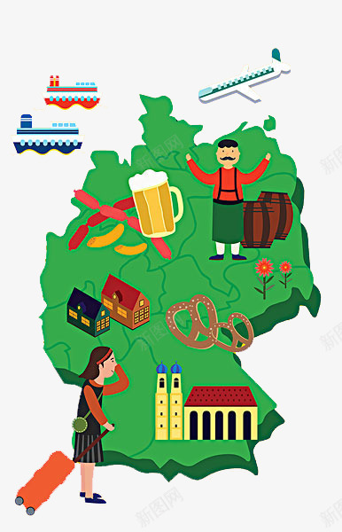 德国地图卡通版png免抠素材_新图网 https://ixintu.com 休闲娱乐 卡通手绘 地图 德国 旅游 美食地图 装饰