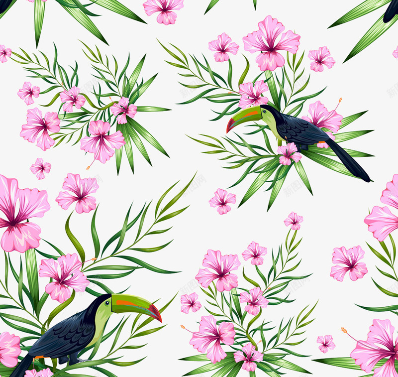 夏威夷花图案png免抠素材_新图网 https://ixintu.com 优雅 印花 图案 夏威夷 夏威夷花 布料 热带 粉红 花朵 鹦鹉