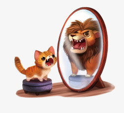 手绘镜子猫咪镜子和狮子矢量图高清图片