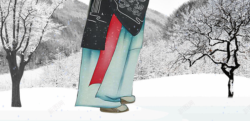 二十四气节之小雪png_新图网 https://ixintu.com 中国风 二十四气节 传统时令 传统窗户 古代女子 古典 天气 小雪 梅花 海报设计 飘雪