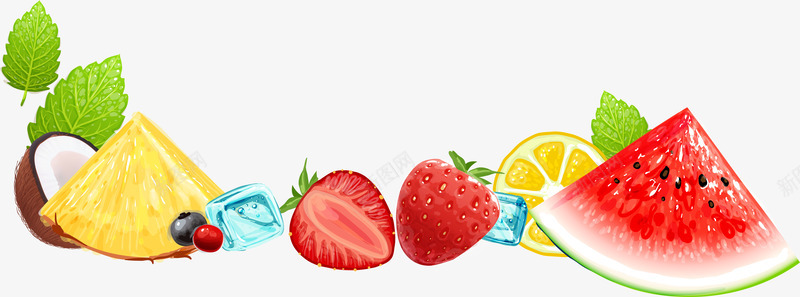 水果西瓜草莓椰子冰块橙子psd免抠素材_新图网 https://ixintu.com 冰块 椰子 橙子 水果 草莓 西瓜