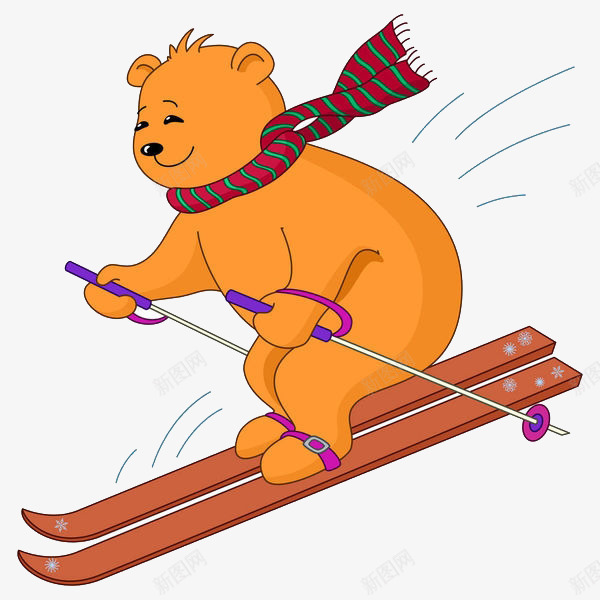 卡通滑雪的小熊png免抠素材_新图网 https://ixintu.com 卡通 小人 彩色的围巾 极限运动 滑雪橇 滑雪的小熊 站立的小熊 雪花 黄色的小熊