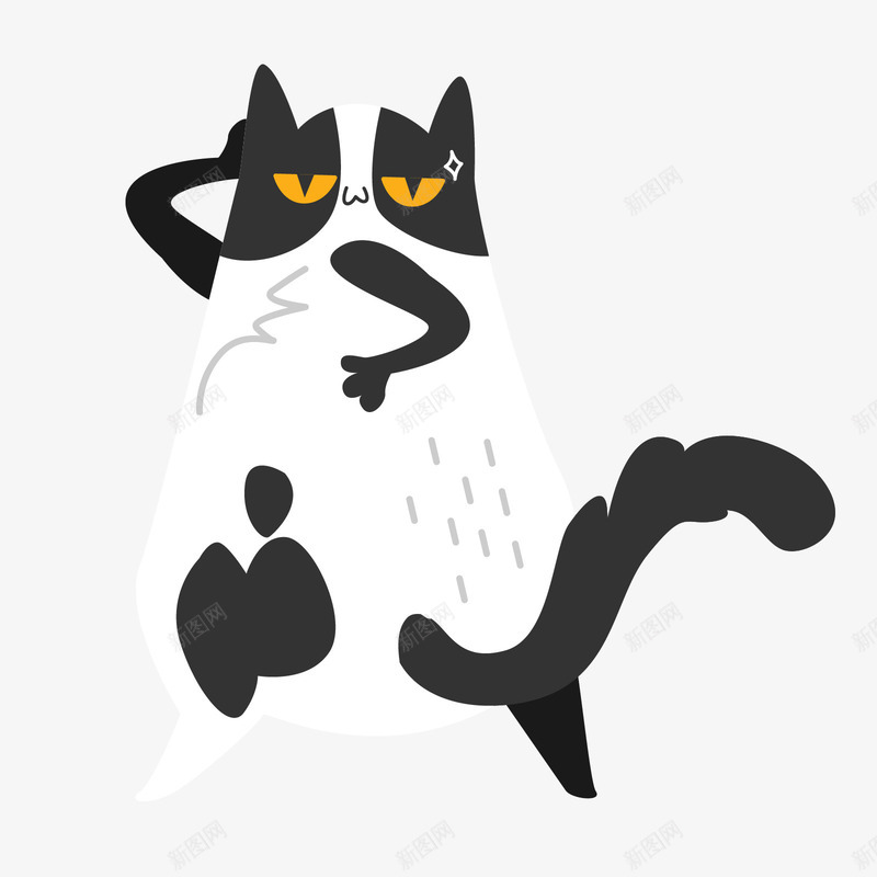 黑白色卡通妖娆的猫咪矢量图ai免抠素材_新图网 https://ixintu.com 卡通 卡通猫咪 卡通魔性 妖娆 猫咪 猫咪表情 白色 矢量图 黑色