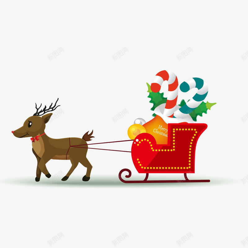 圣诞节送礼元素png免抠素材_新图网 https://ixintu.com 动物 卡通 圣诞 圣诞夜 圣诞节 小鹿 手绘 礼物 送礼 雪橇