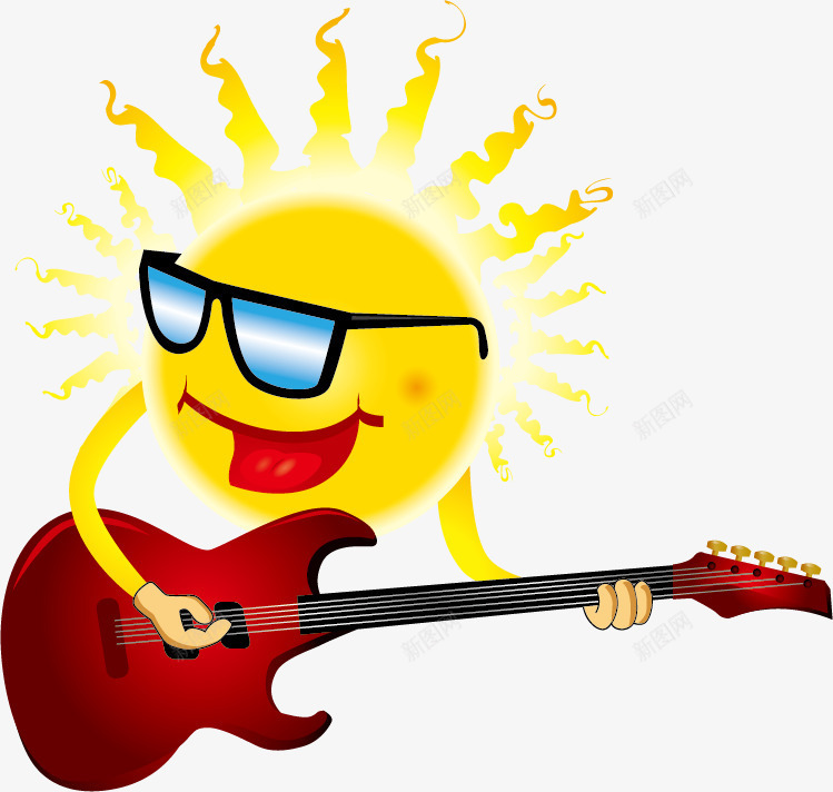 弹吉他的太阳png免抠素材_新图网 https://ixintu.com 吉他 夏日 太阳