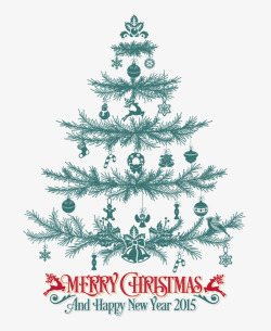 蓝色圣诞树彩条卡通圣诞树上的装饰矢量图高清图片