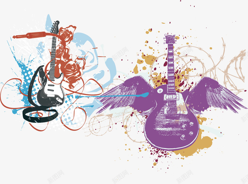 天使吉他创意海报背景矢量图ai_新图网 https://ixintu.com 吉他 天使 矢量图