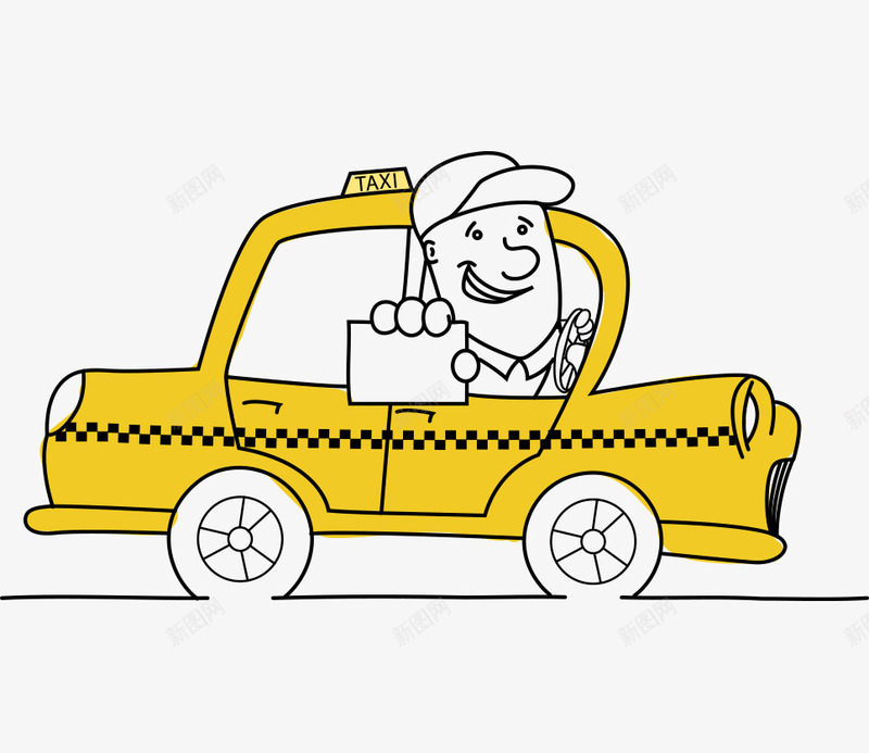 卡通手绘开黄色的士司机拿卡片png免抠素材_新图网 https://ixintu.com 卡通的人物 开黄色的士的司机 手绘的司机 拿卡片的司机