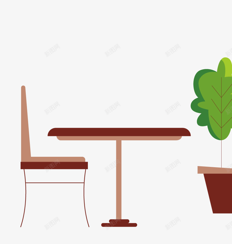 桌子椅子png免抠素材_新图网 https://ixintu.com 卡通 手绘 椅子矢量 植物 盆栽