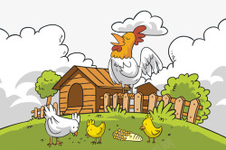 休闲农场小鸡手绘鸡场高清图片