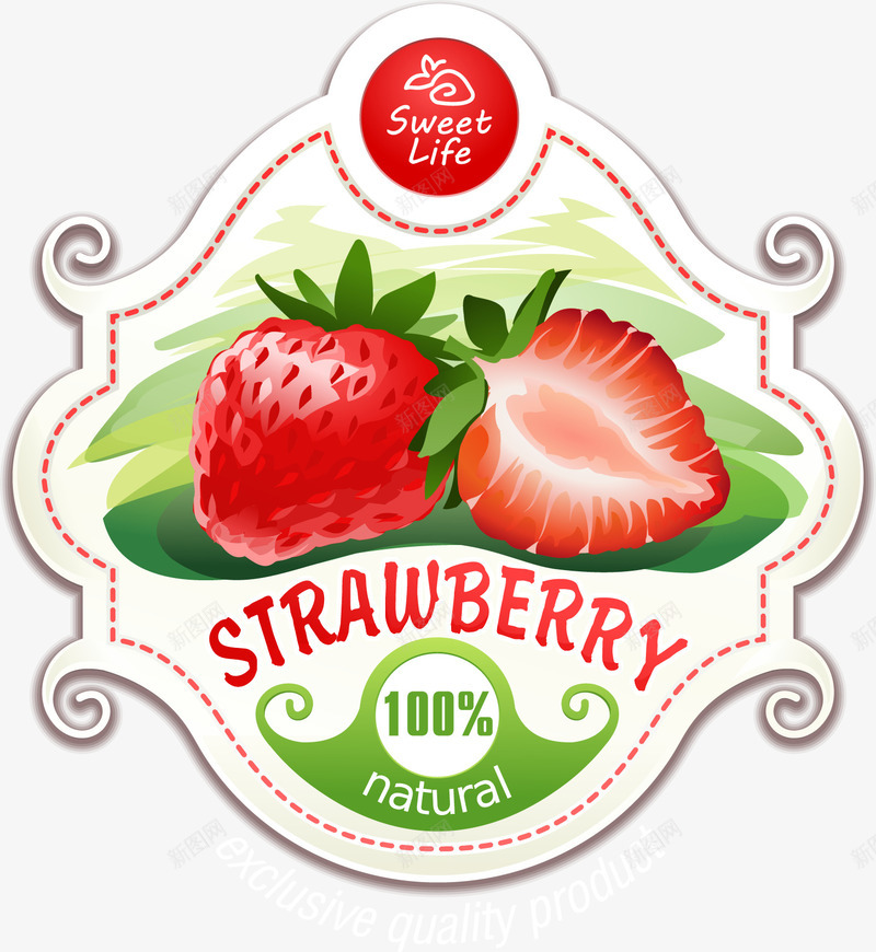手绘草莓标签png免抠素材_新图网 https://ixintu.com 天然 手绘 有机 标签 水果 百分百 草莓