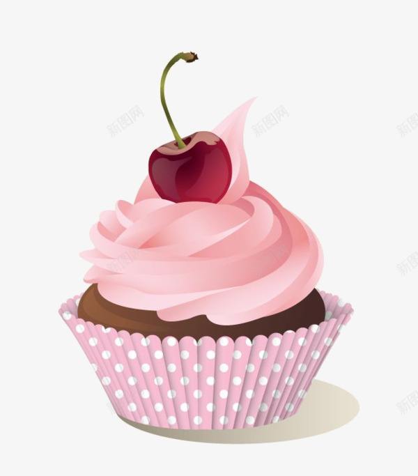 粉色纸杯樱桃蛋糕png免抠素材_新图网 https://ixintu.com 卡通 奶油 手绘 樱桃 粉色 蛋糕