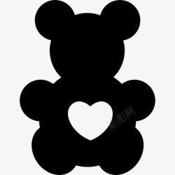孩子气玩具熊剪影与心的形状图标高清图片