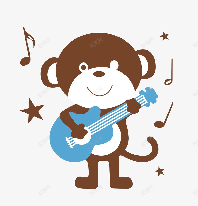 卡通弹吉他的小猴子png免抠素材_新图网 https://ixintu.com 乐符 可爱 吉他 棕色猴子