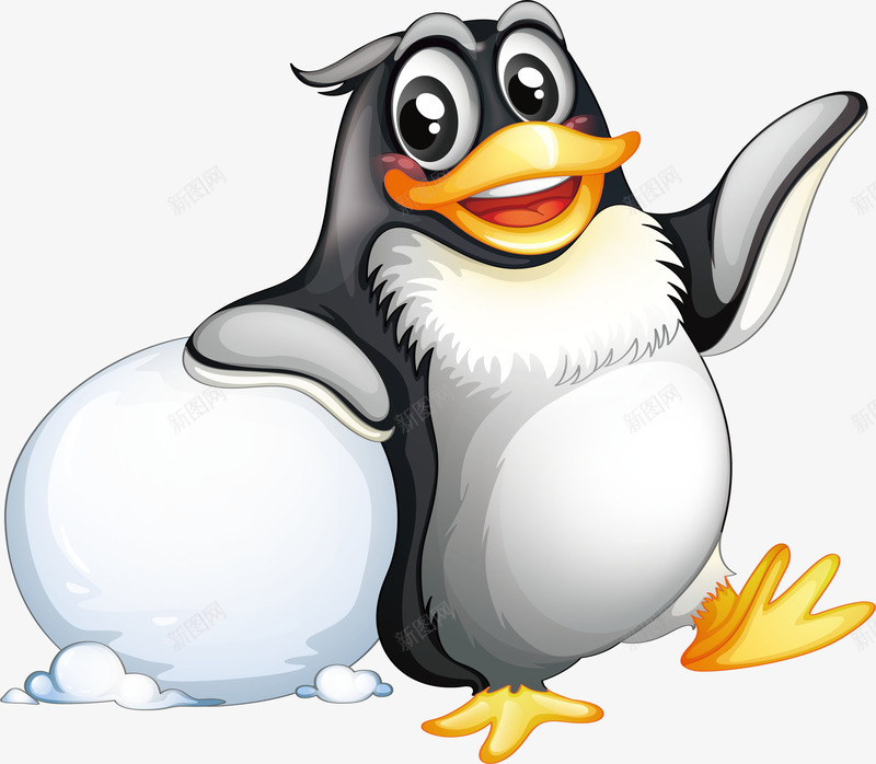 靠着雪球的企鹅png免抠素材_新图网 https://ixintu.com 卡通企鹅 可爱雪球 夏令营 海洋公园 矢量素材