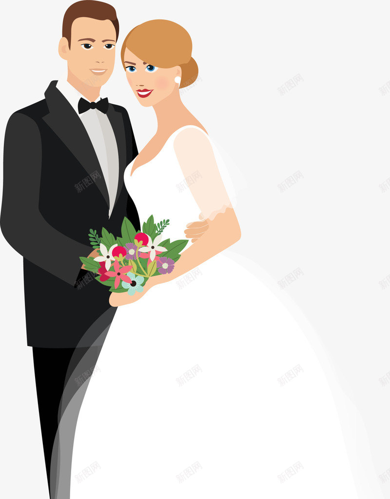 新婚开心的新郎新娘png免抠素材_新图网 https://ixintu.com 婚礼 开心的新郎新娘 手捧鲜花 新婚 甜蜜蜜 结婚