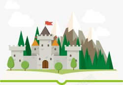 卡通城堡和雪山矢量图素材