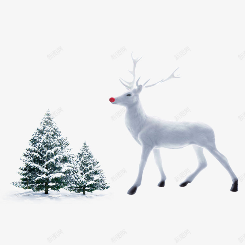 白色的麋鹿psd免抠素材_新图网 https://ixintu.com 光泽 反光 扁平化 松树 植物 渐变 白色 纹理 自然 雪地