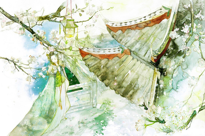 唯美古风手绘插画png免抠素材_新图网 https://ixintu.com 中国风 古风水彩 古风物件 古风花卉 山清水秀 彩色水墨画 文人墨客 水墨亭台阁楼 水彩画 落花流水 风景