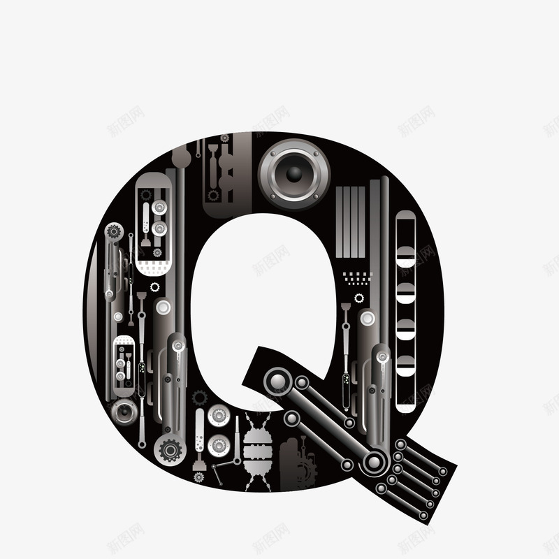 机械创意字母Qpng免抠素材_新图网 https://ixintu.com 26个字母 字体设计 广告字母 现代科技 立体字母 艺术字 艺术字母设计 英文字母 黑色