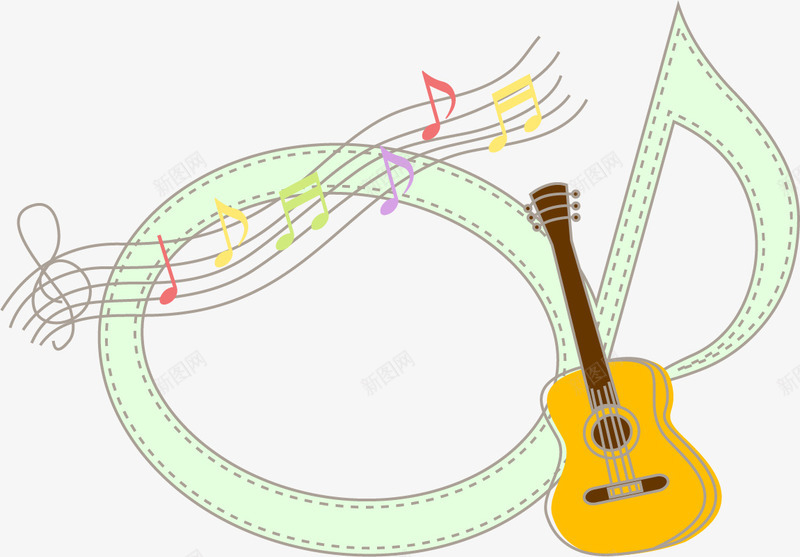 音符和吉他png免抠素材_新图网 https://ixintu.com PNG素材 卡通 吉他 音符
