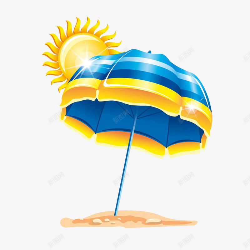 卡通遮阳伞png免抠素材_新图网 https://ixintu.com 免费下载 卡通 海滩 滑翔伞 蓝色 遮阳伞 黄色