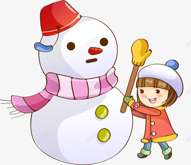 卡通堆雪人女孩图png免抠素材_新图网 https://ixintu.com 冬季 卡通 可爱的 寒冷 小女孩 玩耍的 雪人