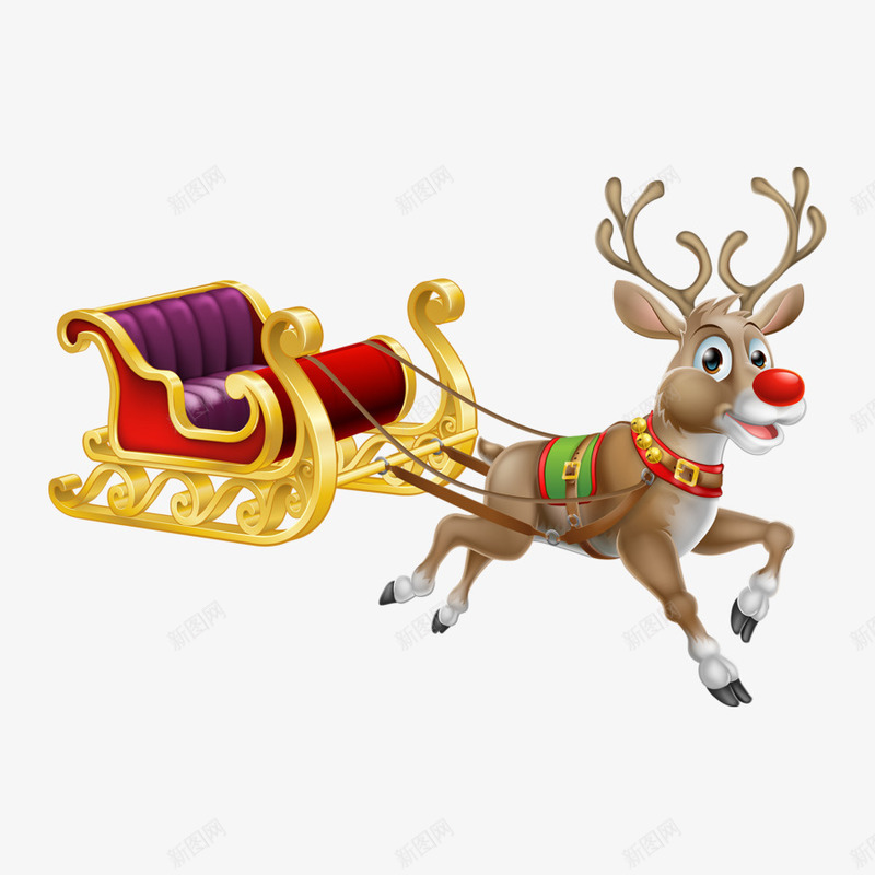 圣诞节装饰麋鹿车png免抠素材_新图网 https://ixintu.com 圣诞老人座驾 圣诞节 红色 节日 驯鹿车 麋鹿 麋鹿车