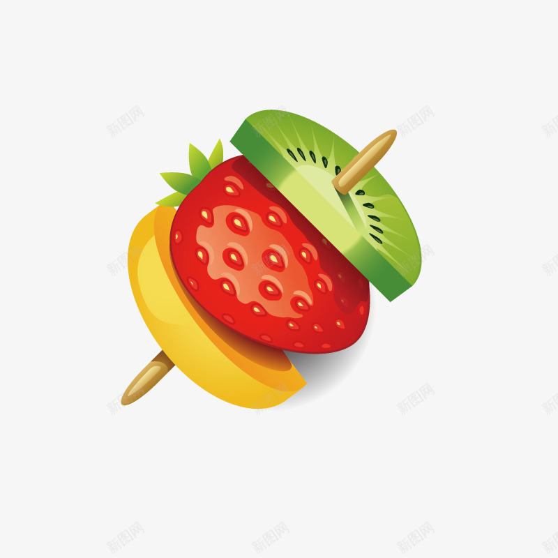 美味的卡通水果串png免抠素材_新图网 https://ixintu.com 串串 水果 猕猴桃 美味的 美食 草莓 食物