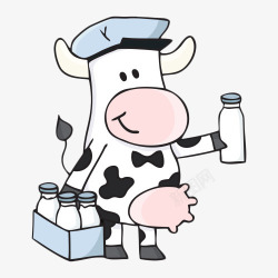拿着奶瓶卡通奶牛拿着牛奶瓶高清图片