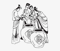 中国古法指南针黑色线条手绘古法酿酒高清图片