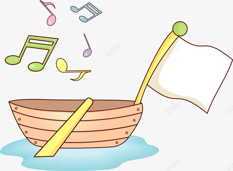 卡通黄色船只png免抠素材_新图网 https://ixintu.com 卡通船只 多彩音符 漂浮音符 白色船帆 童趣 黄色船只