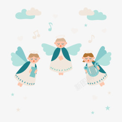 摘星星的孩子小天使唱歌插画高清图片