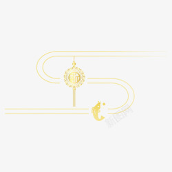 传统曲线金色福字与鲤鱼中国年装饰元素高清图片